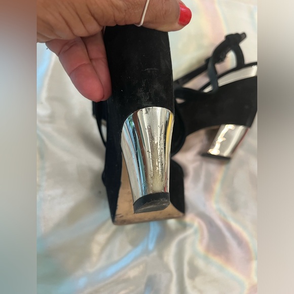 MIU MIU BLACK SUADE PLATFORM WEDGES - Picture 2 of 5